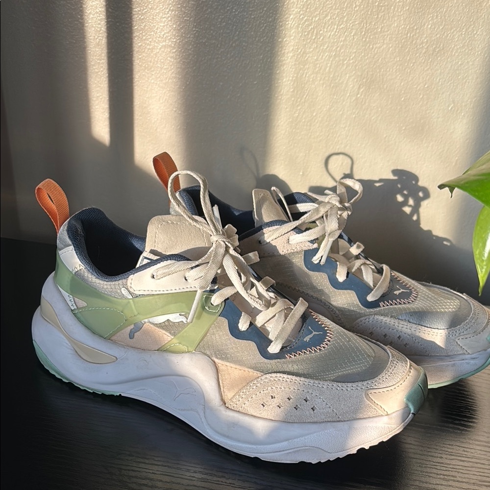 Puma Women's Sneakers - Cream, Green, and Blue